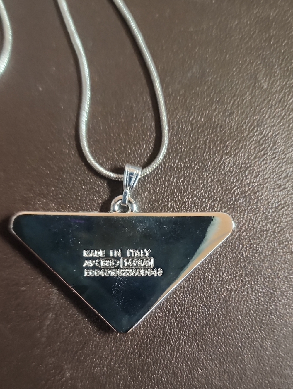 Prada White Enamel Triangle Charm W/added 22" Necklace Marked 925. Reg.# On Back - Picture 3 of 6